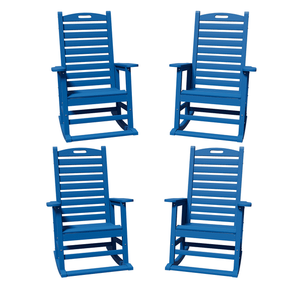 AreShark Oversized Rocking Chair Set of 4 Outdoor, HDPE PolyRocking Chair, All Weather Porch Rocker for Deck Patio Balcony, 380lbs, Navy Blue