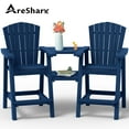 thumbnail image 1 of AreShark Tall Adirondack Chair Set of 2 with Removable Double Connecting Trays, Recycled HDPE with Wood Grain, Weather Resistant, Outdoor Adirondack Barstools, Blue, 1 of 10