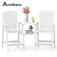 thumbnail image 1 of AreShark Tall Adirondack Chair Set of 2 with Removable Double Connecting Trays, Recycled HDPE with Wood Grain, Weather Resistant, Outdoor Adirondack Barstools, White, 1 of 10