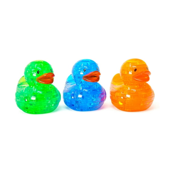AreYouGame.com 3D Crystal Puzzle - Deluxe Rubber Ducks 3-Pack (Neon Orange/Green/Blue): 129 Pcs