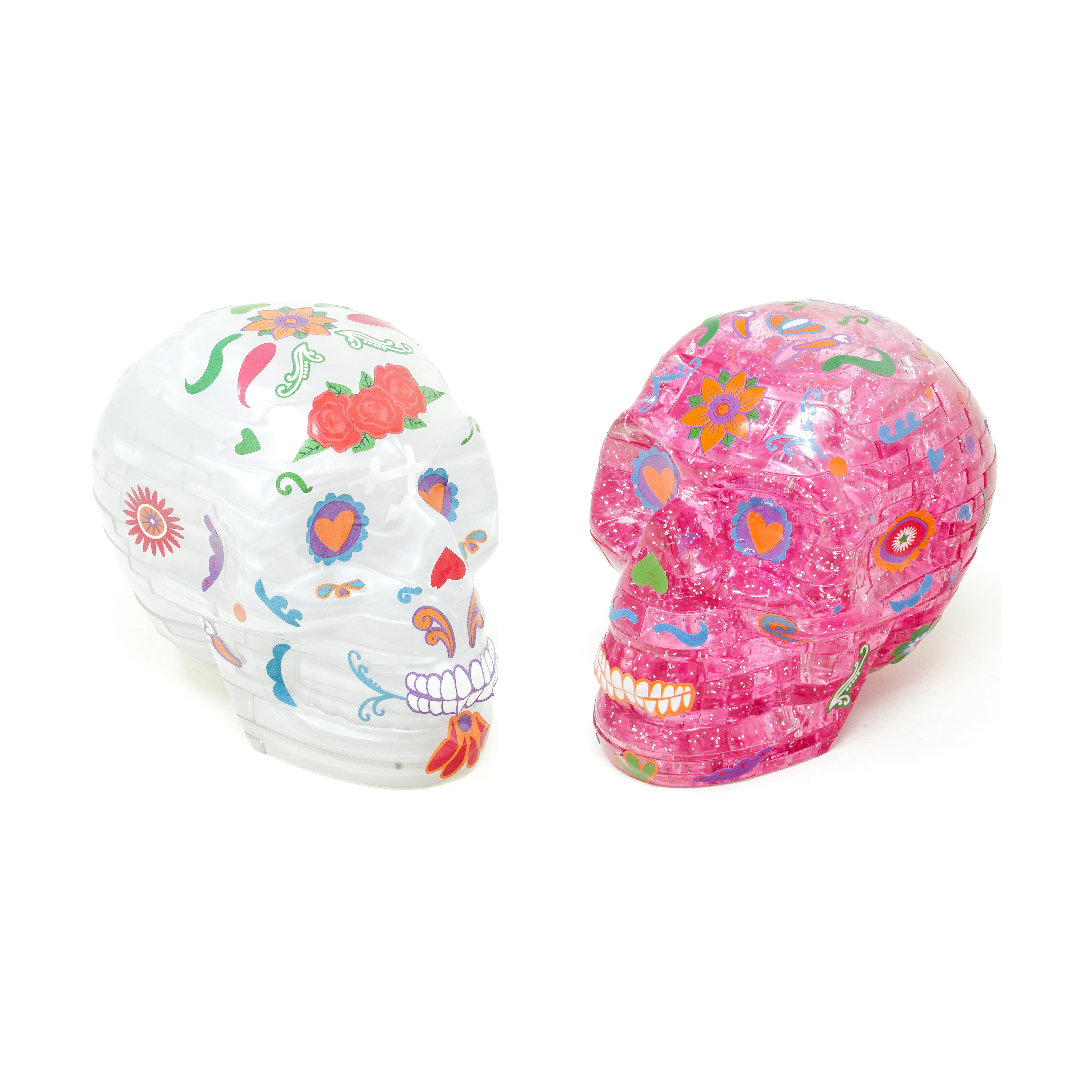 AreYouGame.com 3D Crystal Puzzle - Deluxe Skulls 2-Pack Bundle with Stickers (White/Pink): 96 Pcs