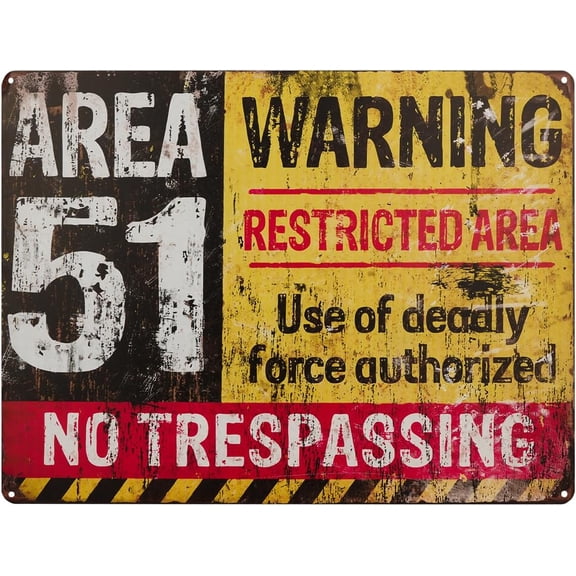 Area 51 Theme Vintage Metal Sign, 8 x 12 Inch Aluminum Wall Art, Easy Mount Indoor Outdoor Novelty Sci-Fi Decor for Home or Yard