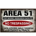 thumbnail image 1 of Area 51 Top Secret Research Facility No Trespassing Violators Will Vanish Without A Trace Signs Metal Tin Sign, Area 51 Poster for Office Wall Decor Plaque Sign 12x8 Inch, 1 of 4