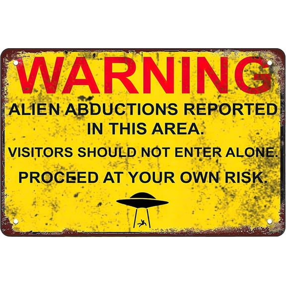 Area 51 Warning Alien Abduction retro map tin sign for Home bars restaurants cafes Worn Stained Vintage Parchment Art Wall Decor 12X8 inch