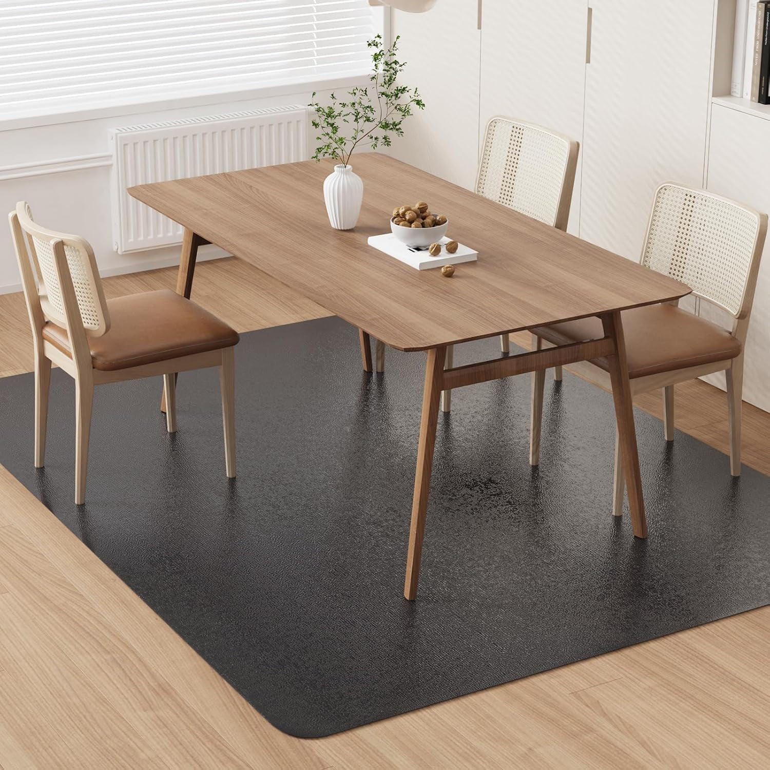 Runbang Area Floor Mat For Home, 4'×6' Large Black No Slip Waterproof Vinyl Area Rug For Under Dining Room Tbale Spill Resistant Hard Floor Protector Cover Easy Clean Splat Mat For Under High Chair Rnba2111