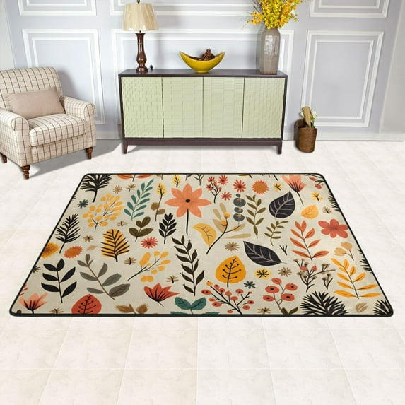 Area Floor Mats Autumn Leaves Fall Thanksgiving Large Nursery Rugs Non-Slip Living Room Carpets Bedroom Doormat for Dinning Decor 36" x 24"