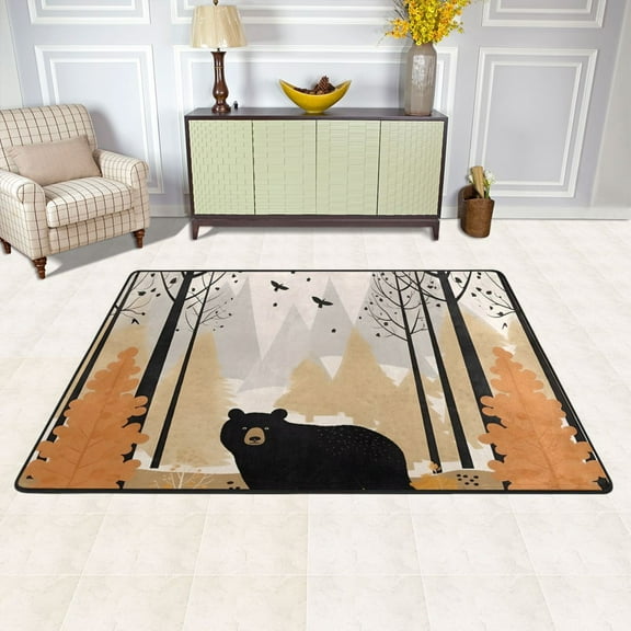 Area Floor Mats Bear in Forest Large Nursery Rugs Non-Slip Living Room Carpets Bedroom Doormat for Dinning Decor 36" x 24"