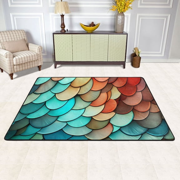 Area Floor Mats Blue Scales Large Nursery Rugs Non-Slip Living Room Carpets Bedroom Doormat for Dinning Decor 36" x 24"