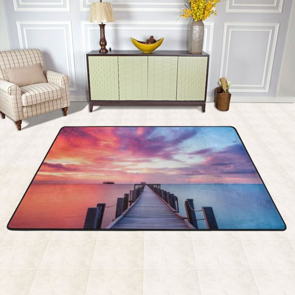 Area Floor Mats Bridge Sunset Landscape Large Nursery Rugs Non-Slip Living Room Carpets Bedroom Doormat for Dinning Decor 36" x 24"