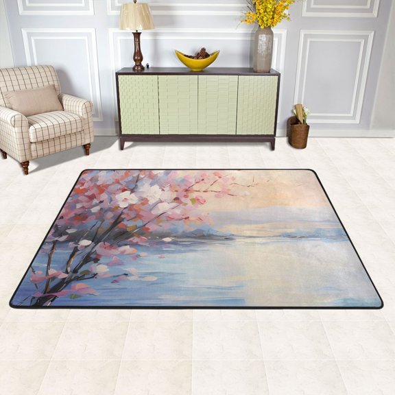 Area Floor Mats Cherry Flowers Large Nursery Rugs Non-Slip Living Room Carpets Bedroom Doormat for Dinning Decor 36" x 24"