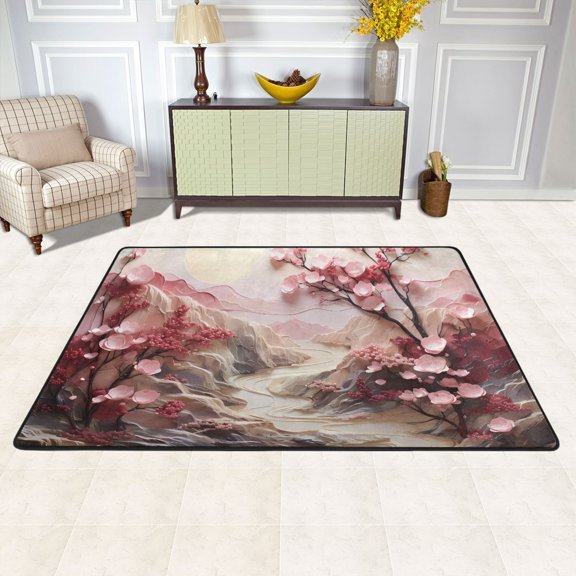 Area Floor Mats Cherry Flowers Large Nursery Rugs Non-Slip Living Room Carpets Bedroom Doormat for Dinning Decor 36" x 24"