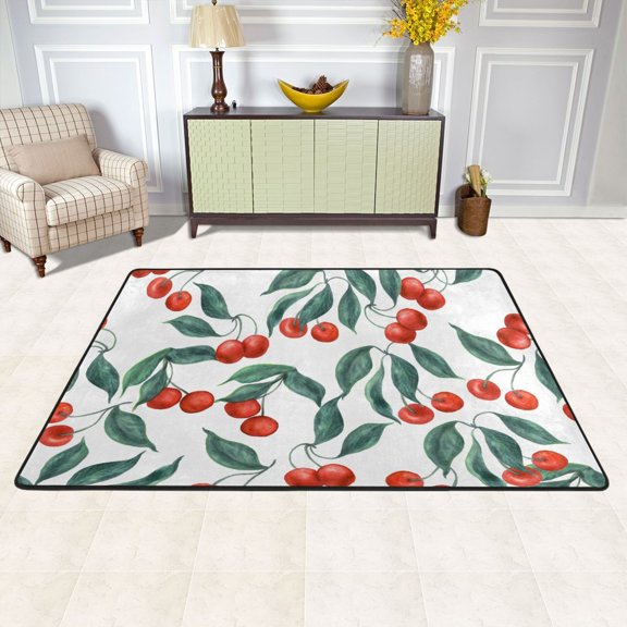 Area Floor Mats Cherry and Leaf Large Nursery Rugs Non-Slip Living Room Carpets Bedroom Doormat for Dinning Decor 36" x 24"