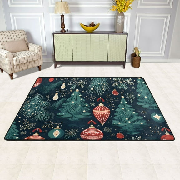 Area Floor Mats Christmas Trees Green Large Nursery Rugs Non-Slip Living Room Carpets Bedroom Doormat for Dinning Decor 36" x 24"