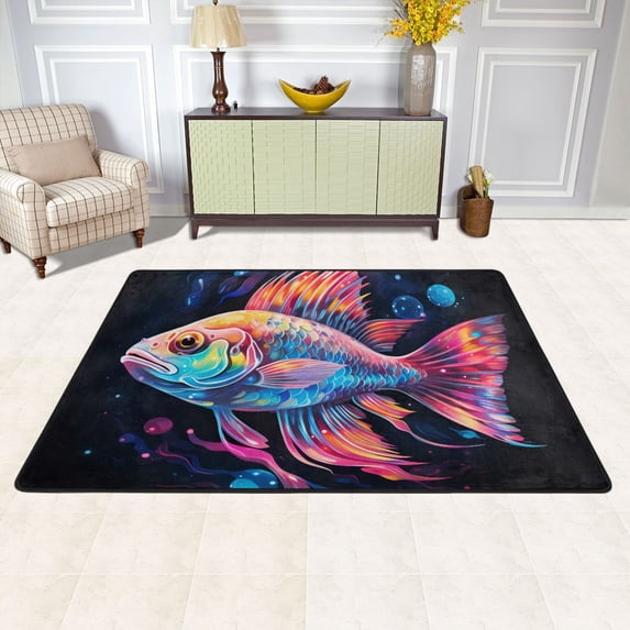 Area Floor Mats Colorful Fish Large Nursery Rugs Non-Slip Living Room Carpets Bedroom Doormat for Dinning Decor 36" x 24"