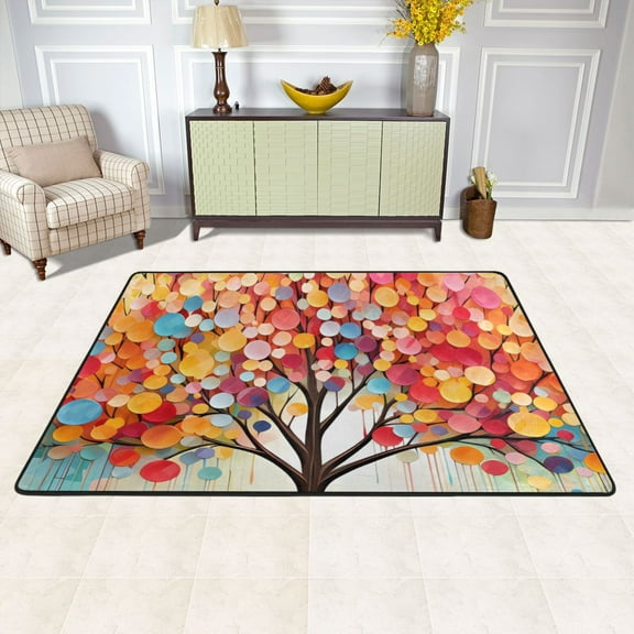 Area Floor Mats Colorful Tree Large Nursery Rugs Non-Slip Living Room Carpets Bedroom Doormat for Dinning Decor 36" x 24"