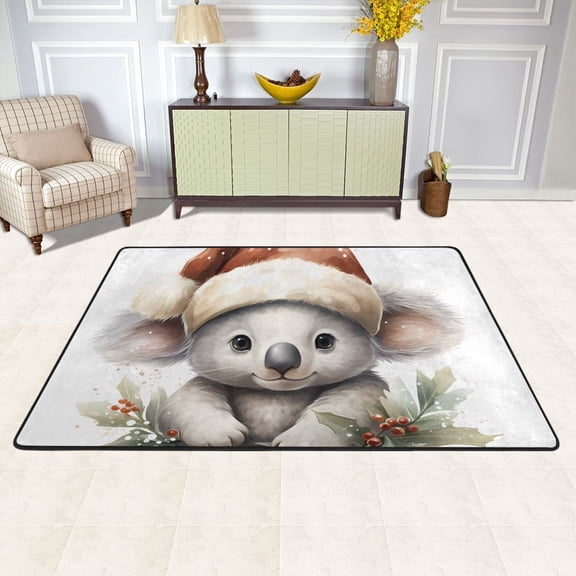 Area Floor Mats Cute Bear in Christmas Hats Large Nursery Rugs Non-Slip Living Room Carpets Bedroom Doormat for Dinning Decor 72" x 48"