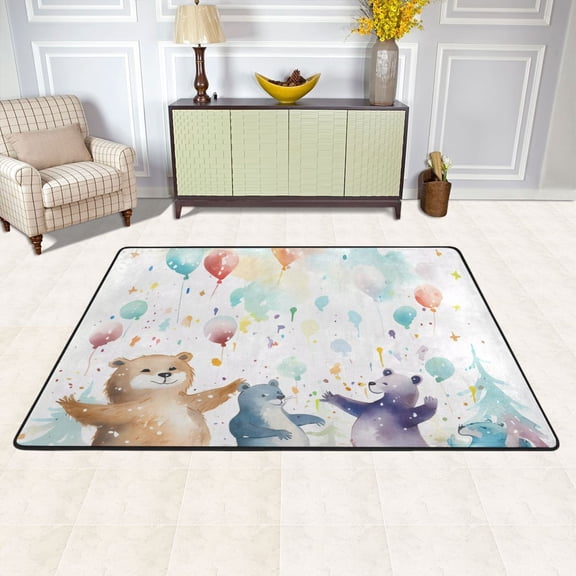 Area Floor Mats Cute Bears Large Nursery Rugs Non-Slip Living Room Carpets Bedroom Doormat for Dinning Decor 36" x 24"