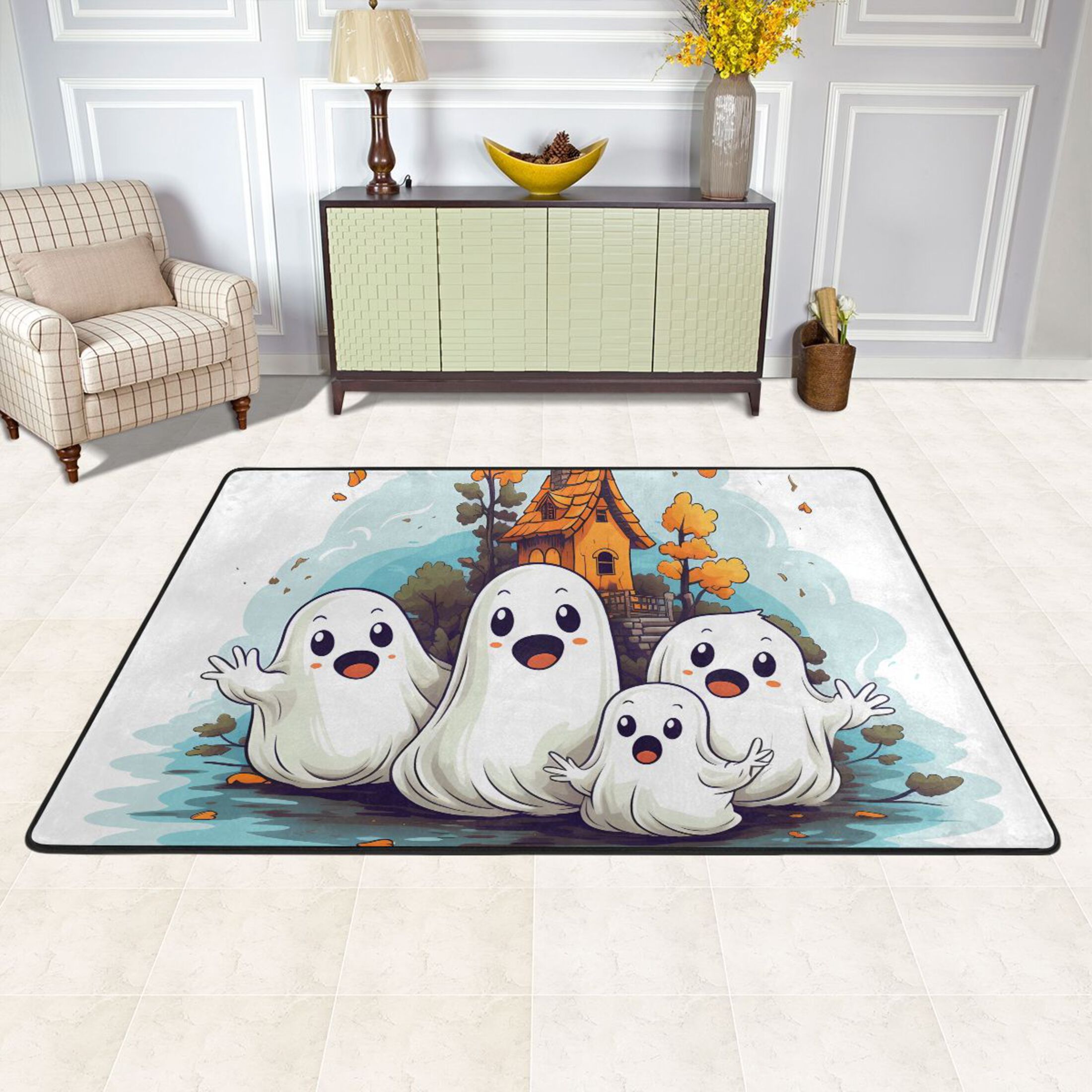 Area Floor Mats Cute Halloween Ghosts Large Nursery Rugs NonSlip