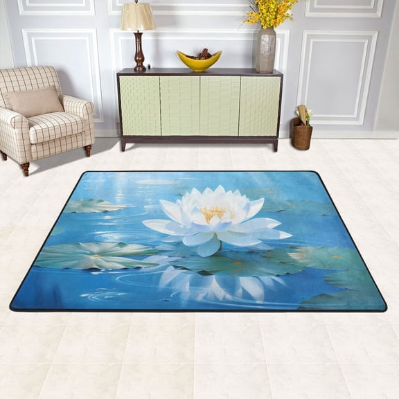 Area Floor Mats Flower Lotus Large Nursery Rugs Non-Slip Living Room Carpets Bedroom Doormat for Dinning Decor 36" x 24"