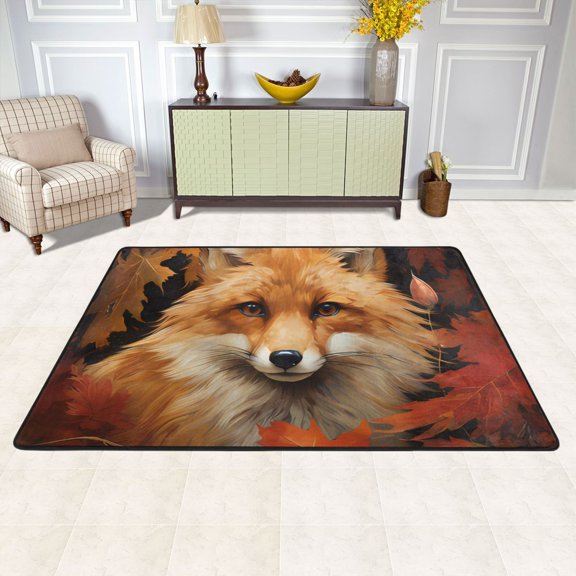 Area Floor Mats Fox in Autumn Leaves Large Nursery Rugs Non-Slip Living Room Carpets Bedroom Doormat for Dinning Decor 36" x 24"