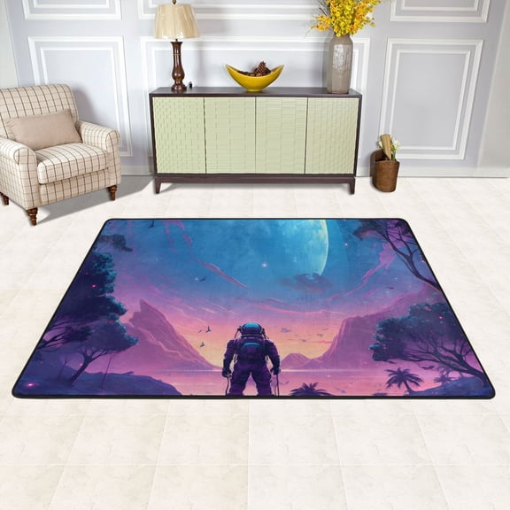 Area Floor Mats Men on Mountain Night Large Nursery Rugs Non-Slip Living Room Carpets Bedroom Doormat for Dinning Decor 36" x 24"