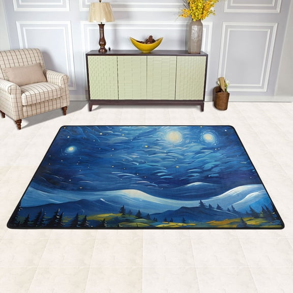 Area Floor Mats Moon on Night Large Nursery Rugs Non-Slip Living Room Carpets Bedroom Doormat for Dinning Decor 72" x 48"
