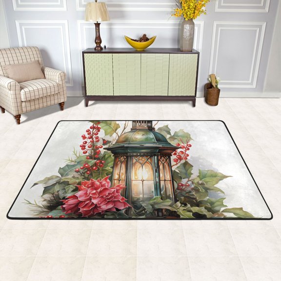 Area Floor Mats Retro Cherry Flowers Large Nursery Rugs Non-Slip Living Room Carpets Bedroom Doormat for Dinning Decor 36" x 24"