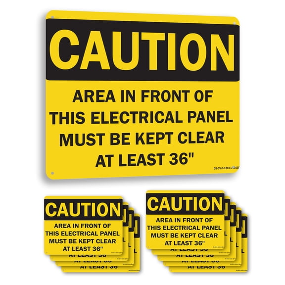 Area In Front Of This Electrical Panel Must Be Kept Clear For At Least OSHA Caution Aluminum Sign 14 Inch x 10 Inch - 10 Pack