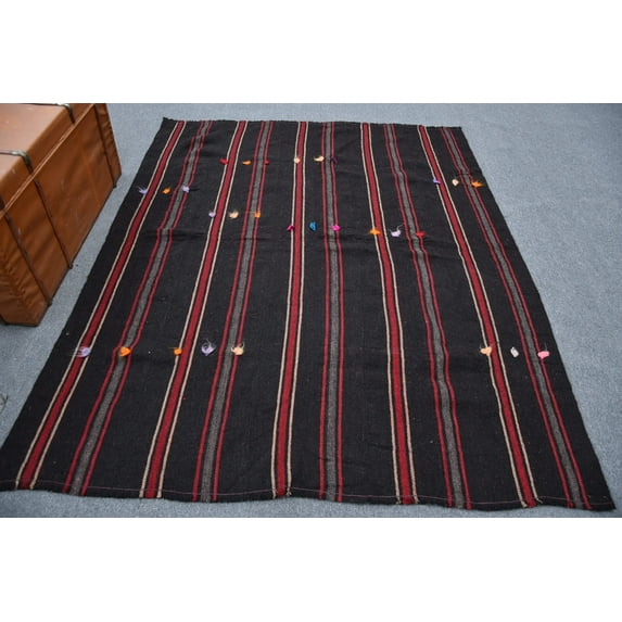 Area Kilim, Vintage Kilim, Turkish Kilim, Antique Kilim, 67x83 inches Black Kilim, Turkey Kilim, Floor Kilim, 11447