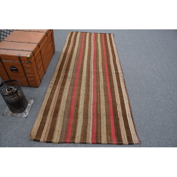 Area Kilim, Vintage Kilim, Turkish Kilim, Oushak Kilim, 41x100 inches Brown Kilim, Outdoor Kilim, Bedroom Kilim, 11618