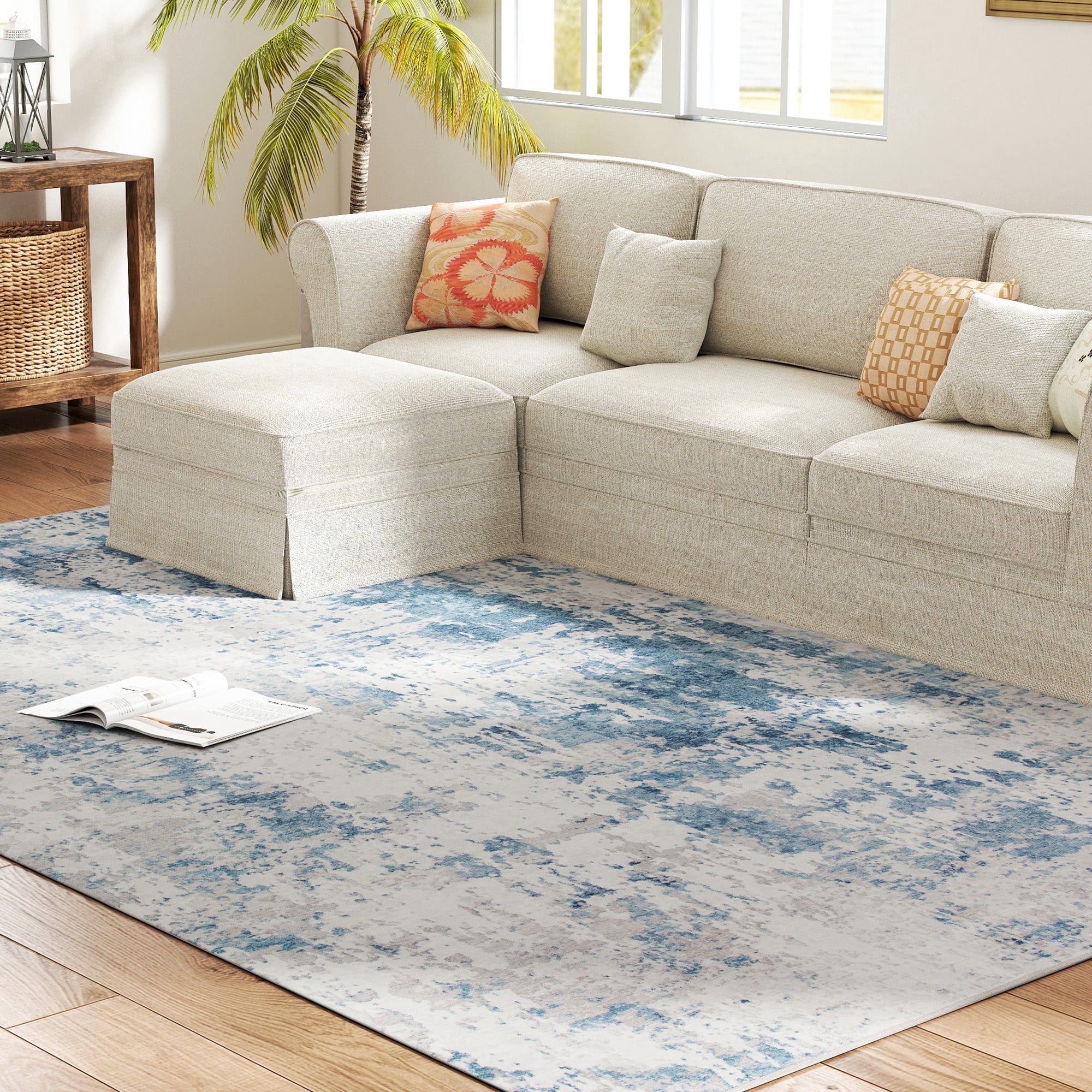 Area Rug 120.1"x96.1" Chenille Soft Non-Slip TPR Backing Machine Washable Rug for Living Room Bedroom
