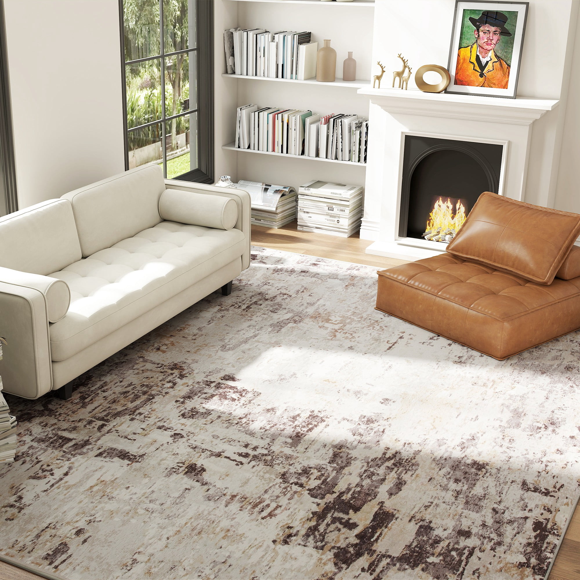 Area Rug 120.1"x96.1" Chenille Soft Non-Slip TPR Backing Machine Washable Rug for Living Room Bedroom