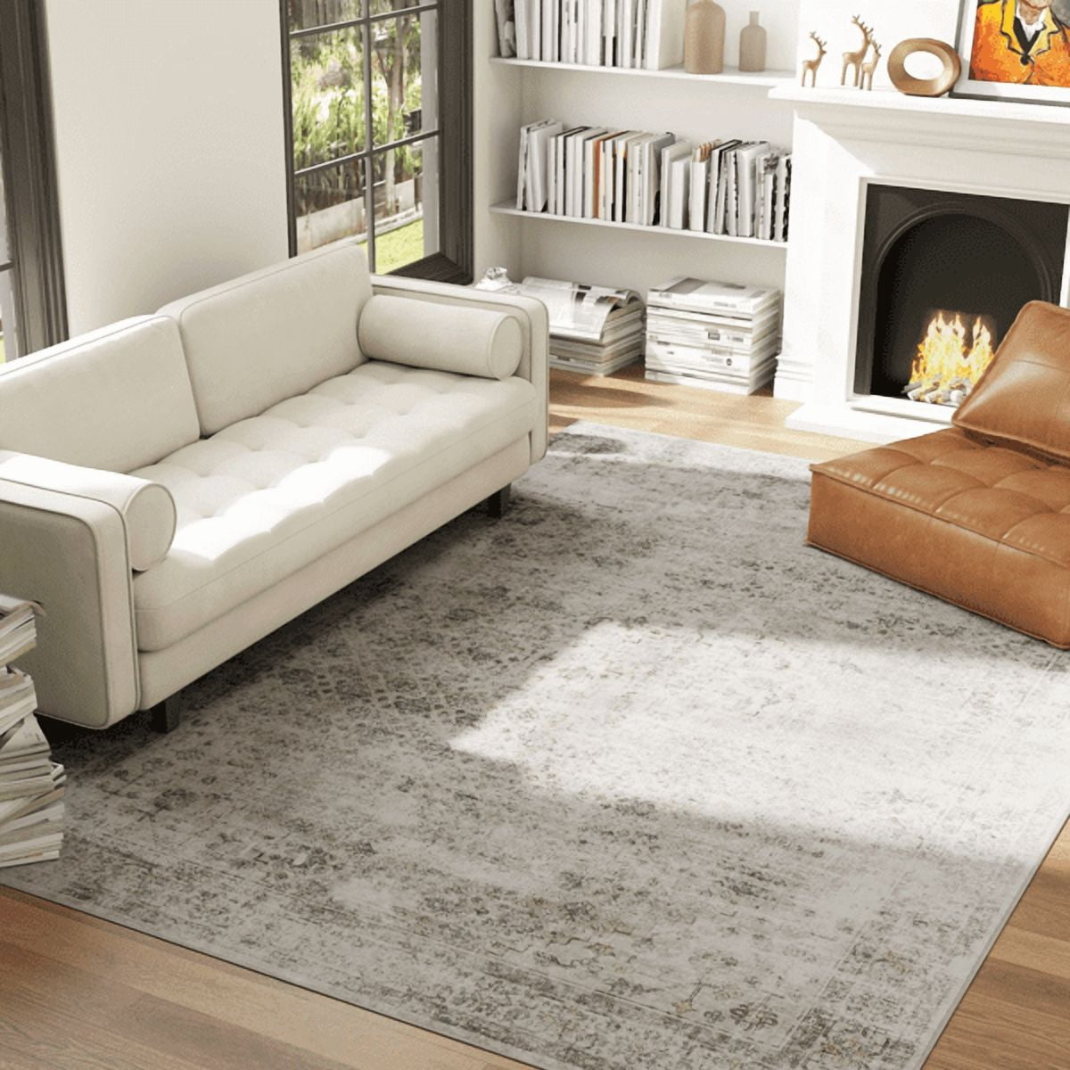 Area Rug 120.1"x96.1" Chenille Soft Non-Slip TPR Backing Machine Washable Rug for Living Room Bedroom