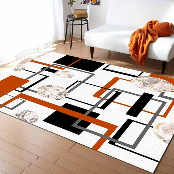 Area Rug 2'7''x5' Abstract Geometric Simple Orange Black Lines Washable Area Rugs Non Shedding Floor Carpet Rubber Backing Non-Slip Indoor Mats for Living Room Bedroom Kitchen