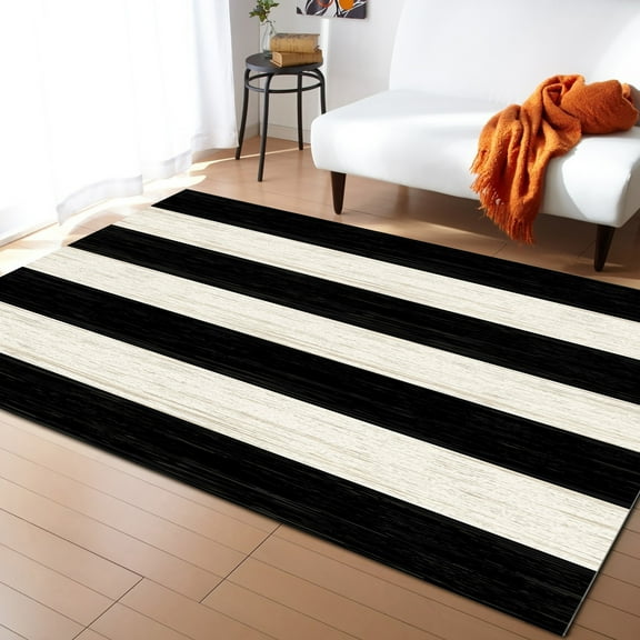Area Rug 2'7''x5' Black and White Wood Grain Washable Area Rugs Non Shedding Floor Carpet Rubber Backing Non-Slip Indoor Mats for Living Room Bedroom Kitchen