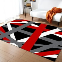 Area Rug 2'7''x5' Geometric Abstract Red White and Grey Lines Washable Area Rugs Non Shedding Floor Carpet Rubber Backing Non-Slip Indoor Mats for Living Room Bedroom Kitchen