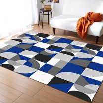 Area Rug 2'7''x5' Mid Century Navy Blue Grey Abstract Retro Geometric Modern Washable Area Rugs Non Shedding Floor Carpet Rubber Backing Non-Slip Indoor Mats for Living Room Bedroom Kitchen