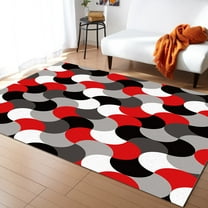 Area Rug 2'7''x5' Modern Red Grey White Geometric Abstract Art Washable Area Rugs Non Shedding Floor Carpet Rubber Backing Non-Slip Indoor Mats for Living Room Bedroom Kitchen