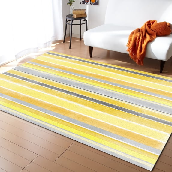 Area Rug 2'7''x5' Northern Europe Yellow Vintage Stripes Washable Area Rugs Non Shedding Floor Carpet Rubber Backing Non Slip Indoor Mats for Living Room Bedroom Kitchen