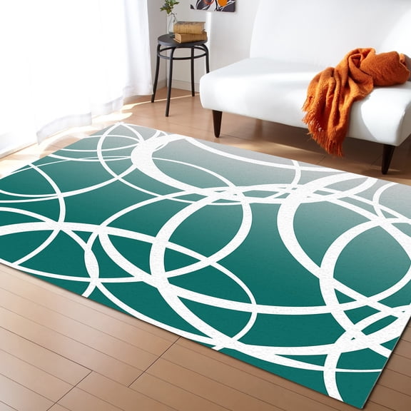 Area Rug 2'7''x5' Turquoise Grey Modern Art Geometric Circles Abstract Washable Area Rugs Non Shedding Floor Carpet Rubber Backing Non-Slip Indoor Mats for Living Room Bedroom Kitchen