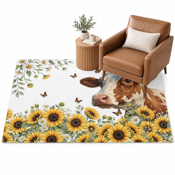 Area Rug 2.7'x5', Yellow Sunflower Farmhouse Daisy Butterfly Soft Mat ...