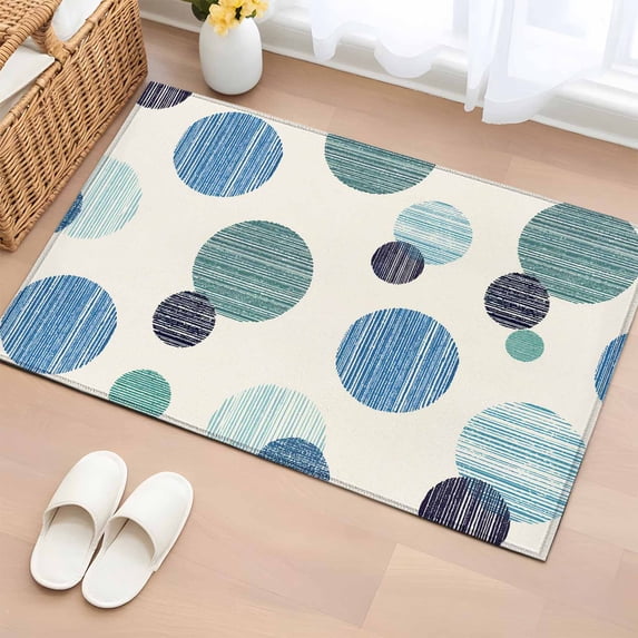 Area Rug 2 x 3 Ft, Abstract Geometric Indoor Accent Bathroom Rugs for Kitchen/Laundry Room, Farmhouse Vintage Polka Dot Teal Blue Washable Non-Slip Runner Floor Mat for Entryway, Living Room