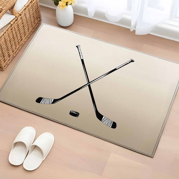 Area Rug 2 x 3 Ft, Beige Ombre Indoor Accent Bathroom Rugs for Kitchen/Laundry Room, Black Hockey Sticks Minimalist Style Washable Non-Slip Runner Floor Mat for Entryway, Living Room