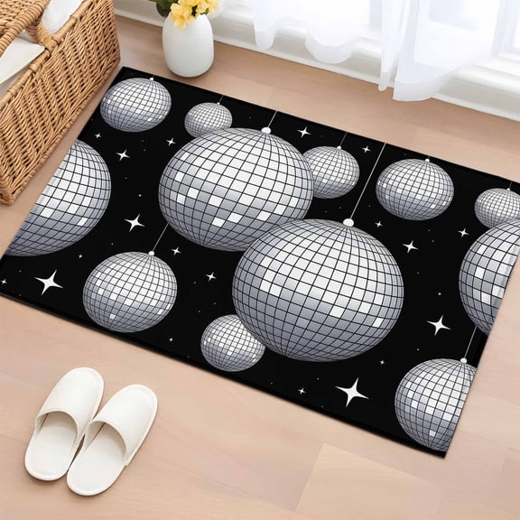 Area Rug 2 x 3 Ft, Black Grey Ball Indoor Accent Bathroom Rugs for Kitchen/Laundry Room, Modern Abstract Art Washable Non-Slip Runner Floor Mat for Entryway, Living Room