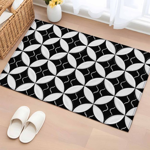 Area Rug 2 x 3 Ft, Black Rhombus Indoor Accent Bathroom Rugs for Kitchen/Laundry Room, Retro Abstract Geometric Pattern Washable Non-Slip Runner Floor Mat for Entryway, Living Room