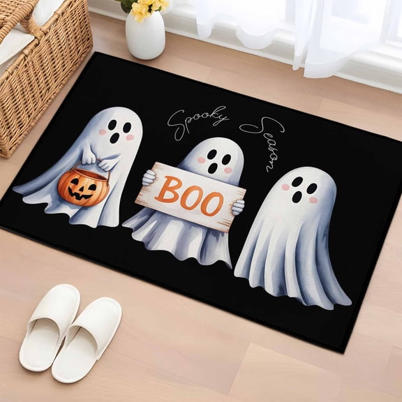 Area Rug 2 x 3 Ft, Black White Halloween Indoor Accent Bathroom Rugs for Kitchen/Laundry Room, Ghost Modern Art Washable Non-Slip Runner Floor Mat for Entryway, Living Room