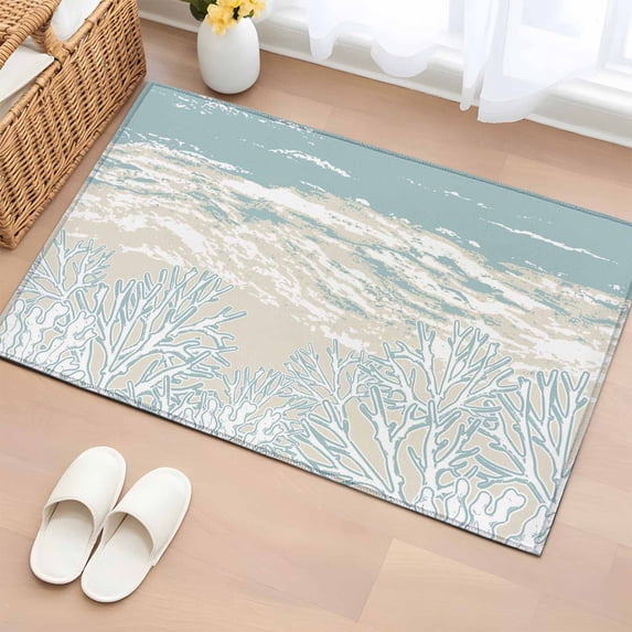 Area Rug 2 x 3 Ft, Blue Coastal Coral Indoor Accent Bathroom Rugs for Kitchen/Laundry Room, Summer Beach Ocean Abstract Art Washable Non-Slip Runner Floor Mat for Entryway, Living Room