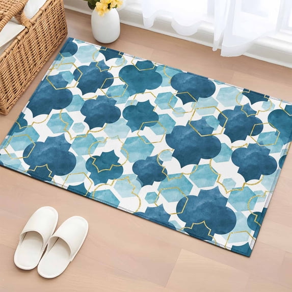 Area Rug 2 x 3 Ft, Blue Geometric Moroccan Indoor Accent Bathroom Rugs for Kitchen/Laundry Room, Abstract Art Blue Ombre Modern Washable Non-Slip Runner Floor Mat for Entryway, Living Room