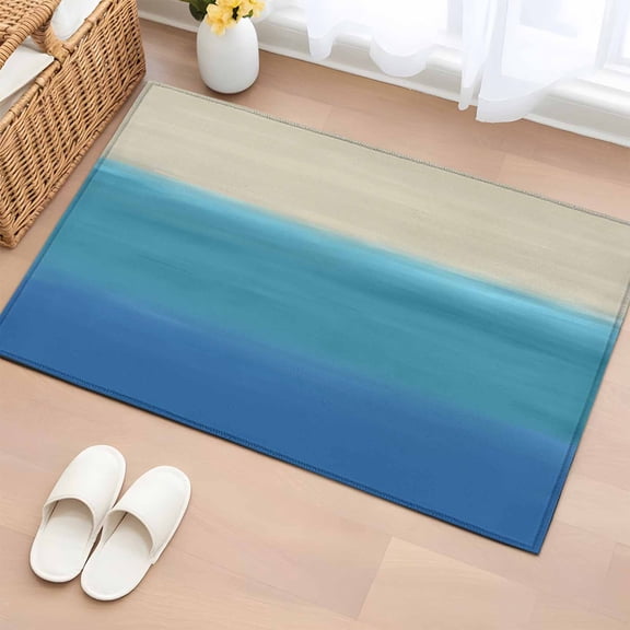 Area Rug 2 x 3 Ft, Blue Teal Beige Ombre Indoor Accent Bathroom Rugs for Kitchen/Laundry Room, Modern Abstract Art Abstract Washable Non-Slip Runner Floor Mat for Entryway, Living Room