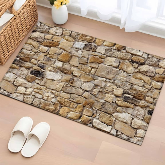 Area Rug 2 x 3 Ft, Brown Beige Stones Indoor Accent Bathroom Rugs for Kitchen/Laundry Room, Farmhouse Stones Modern Art Washable Non-Slip Runner Floor Mat for Entryway, Living Room